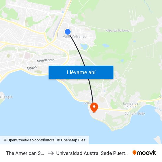 The American School to Universidad Austral Sede Puerto Montt map