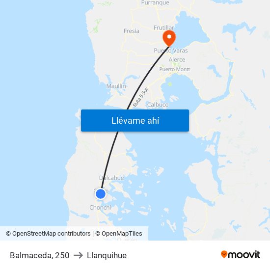 Balmaceda, 250 to Llanquihue map