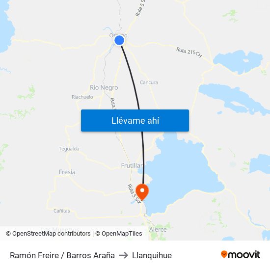 Ramón Freire / Barros Araña to Llanquihue map