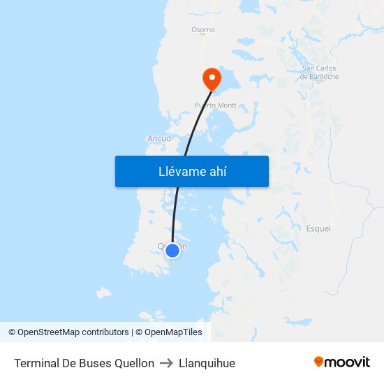 Terminal De Buses Quellon to Llanquihue map