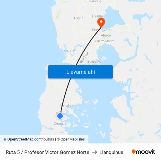 Ruta 5 / Profesor Victor Gómez Norte to Llanquihue map