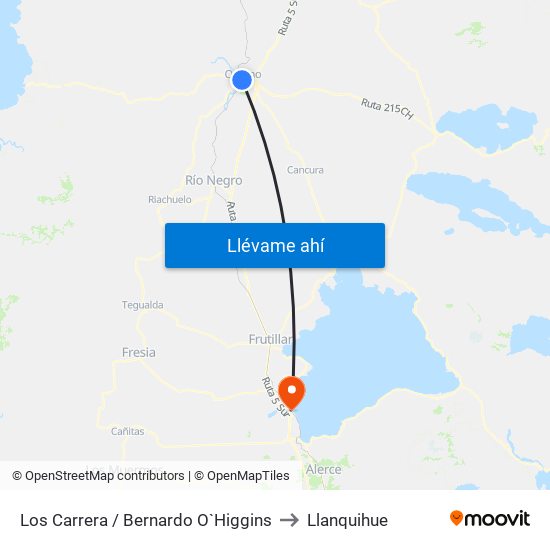 Los Carrera / Bernardo O`Higgins to Llanquihue map