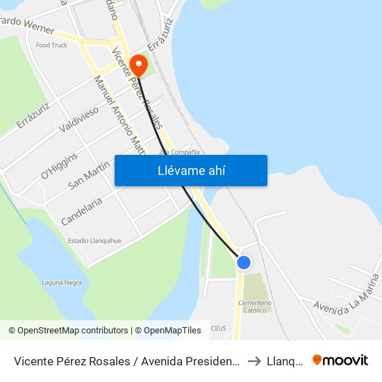 Vicente Pérez Rosales / Avenida Presidente Jorge Alessandri to Llanquihue map