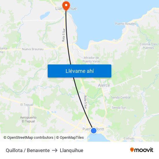 Quillota / Benavente to Llanquihue map