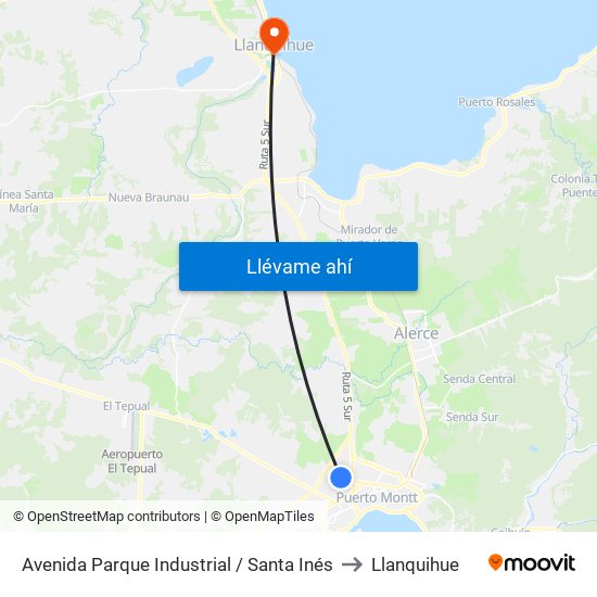 Avenida Parque Industrial / Santa Inés to Llanquihue map