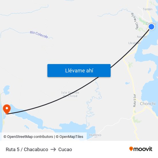 Ruta 5 / Chacabuco to Cucao map