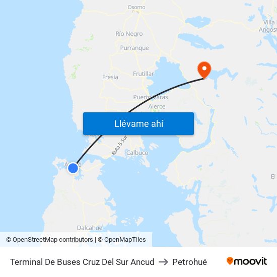 Terminal De Buses Cruz Del Sur Ancud to Petrohué map