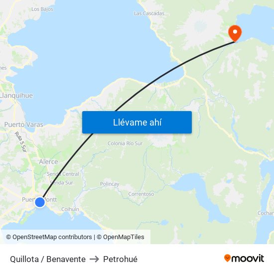 Quillota / Benavente to Petrohué map