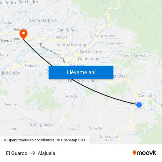 El Guarco to Alajuela map