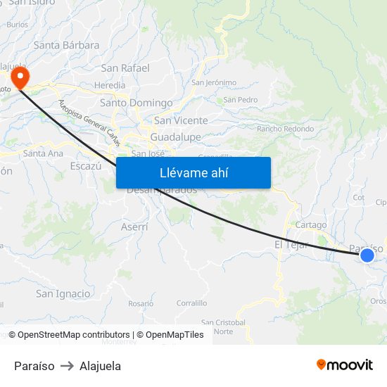 Paraíso to Alajuela map