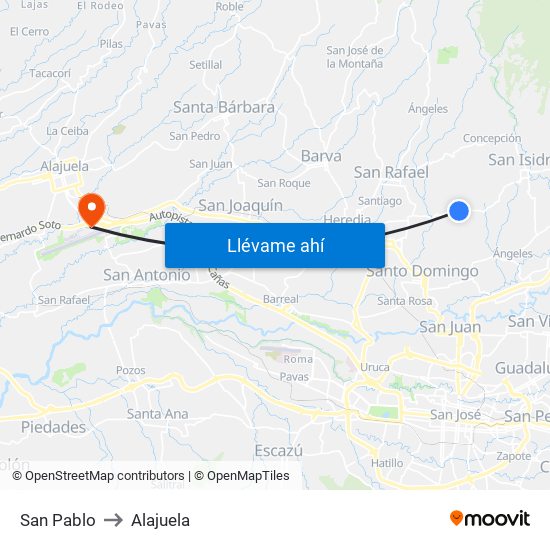San Pablo to Alajuela map