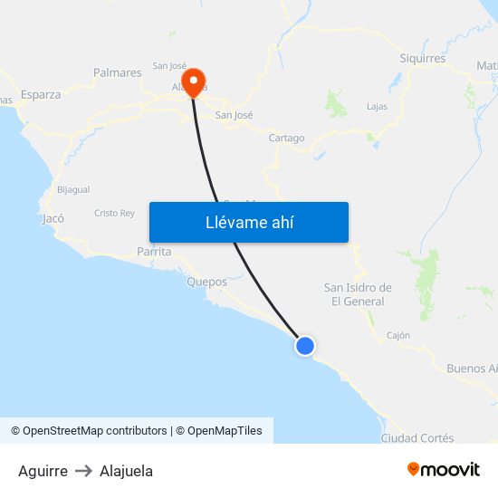 Aguirre to Alajuela map