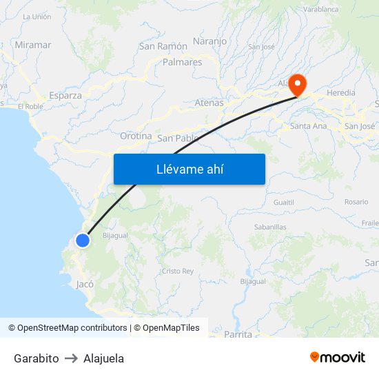 Garabito to Alajuela map