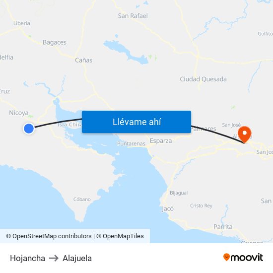 Hojancha to Alajuela map