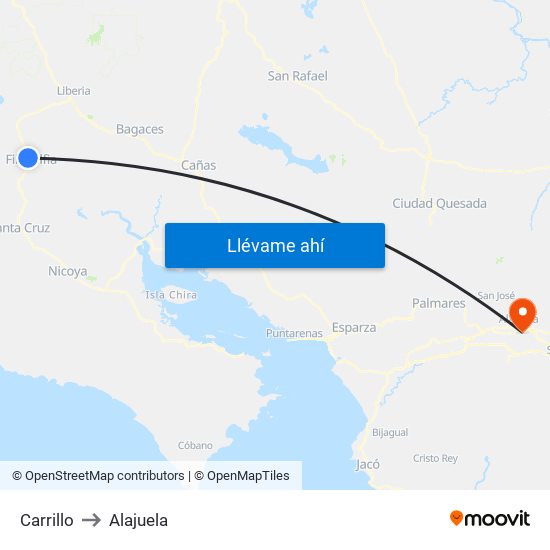 Carrillo to Alajuela map