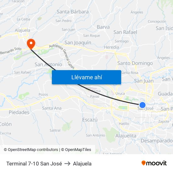 Terminal 7-10 San José to Alajuela map
