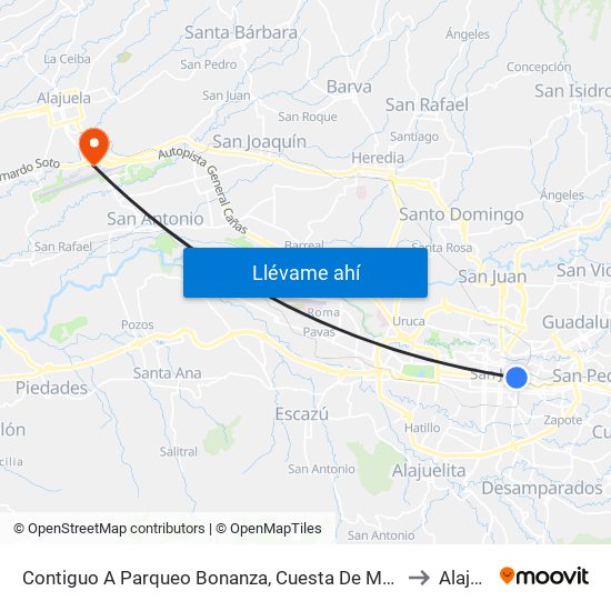 Contiguo A Parqueo Bonanza, Cuesta De Moras San José to Alajuela map