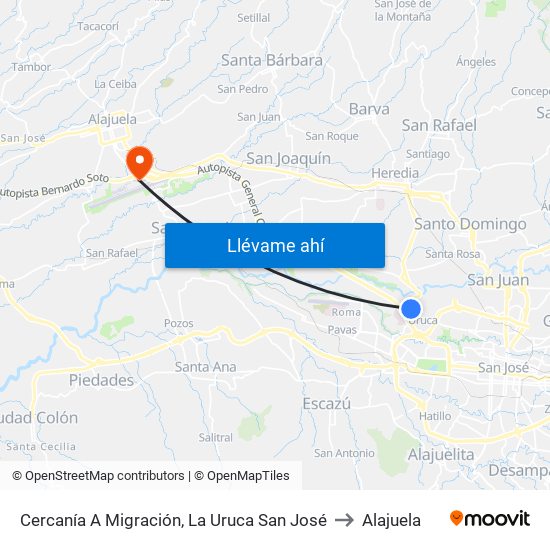 Cercanía A Migración, La Uruca San José to Alajuela map