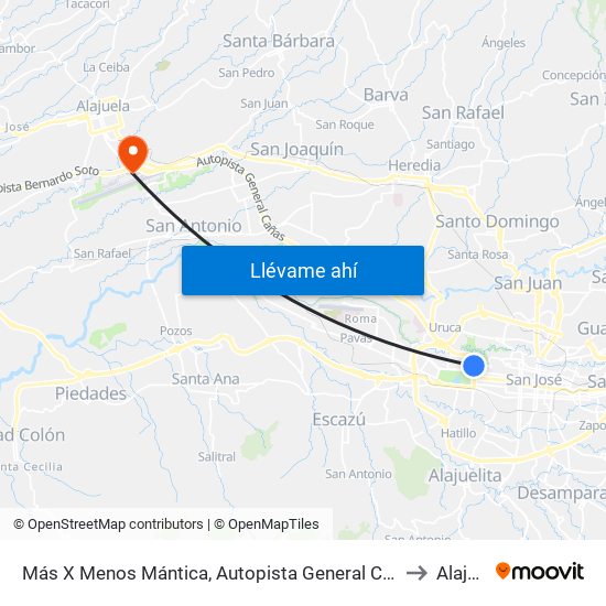 Más X Menos Mántica, Autopista General Cañas San José to Alajuela map