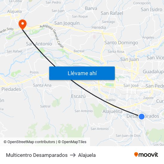Multicentro Desamparados to Alajuela map
