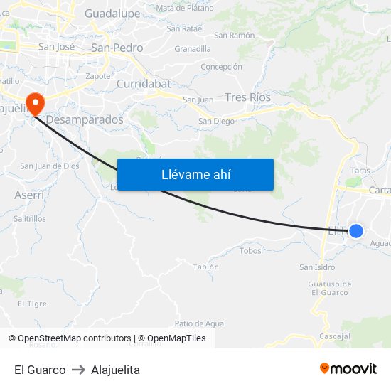 El Guarco to Alajuelita map