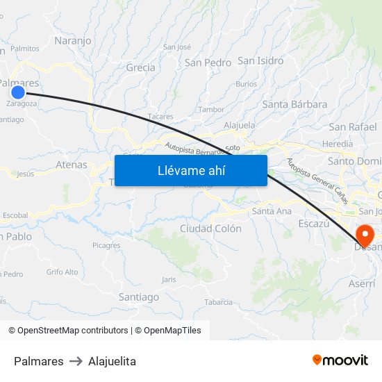 Palmares to Alajuelita map