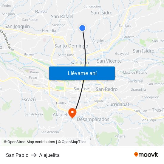 San Pablo to Alajuelita map
