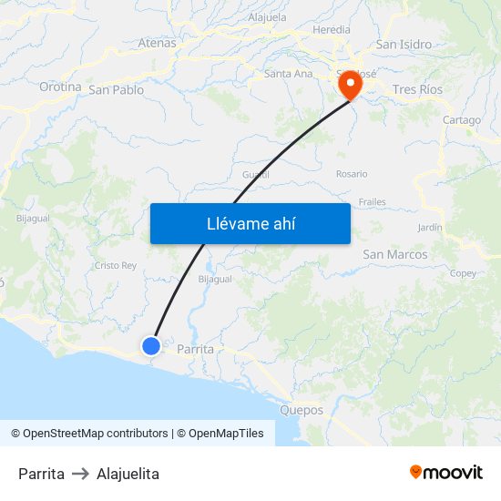 Parrita to Alajuelita map