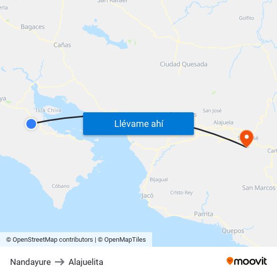 Nandayure to Alajuelita map