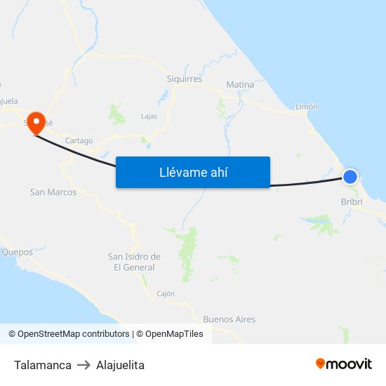 Talamanca to Alajuelita map