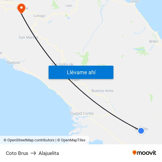 Coto Brus to Alajuelita map