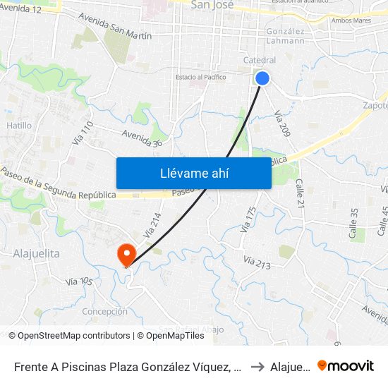 Frente A Piscinas Plaza González Víquez, San José to Alajuelita map