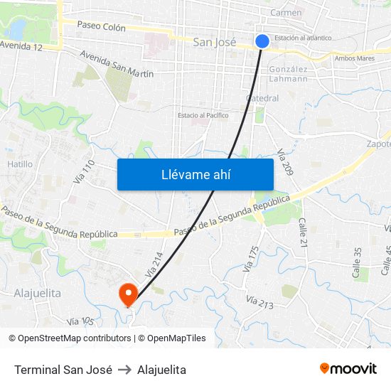 Terminal San José to Alajuelita map