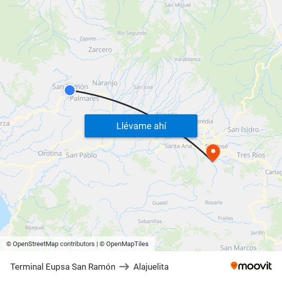 Terminal Eupsa San Ramón to Alajuelita map