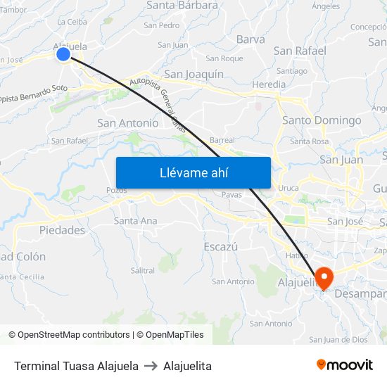 Terminal Tuasa Alajuela to Alajuelita map