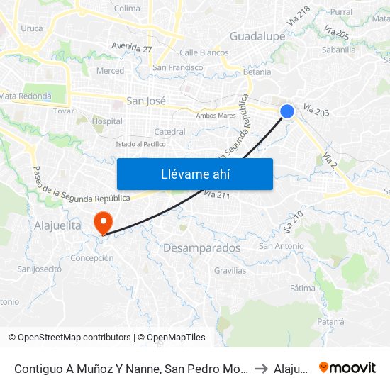 Contiguo A Muñoz Y Nanne, San Pedro Montes De Oca to Alajuelita map