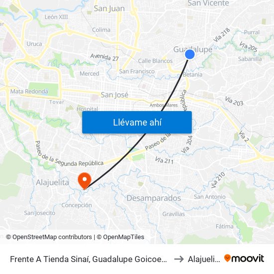 Frente A Tienda Sinaí, Guadalupe Goicoechea to Alajuelita map