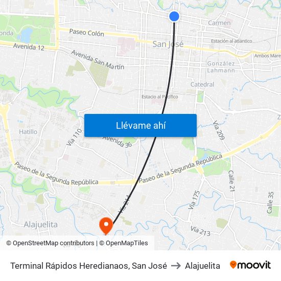 Terminal Rápidos Heredianaos, San José to Alajuelita map