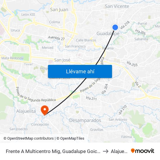 Frente A Multicentro Mig, Guadalupe Goicoechea to Alajuelita map
