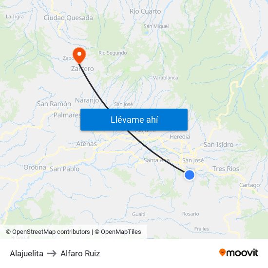 Alajuelita to Alfaro Ruiz map