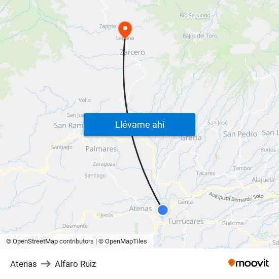 Atenas to Alfaro Ruiz map
