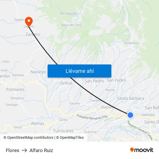 Flores to Alfaro Ruiz map