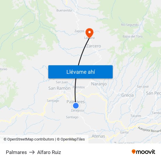 Palmares to Alfaro Ruiz map