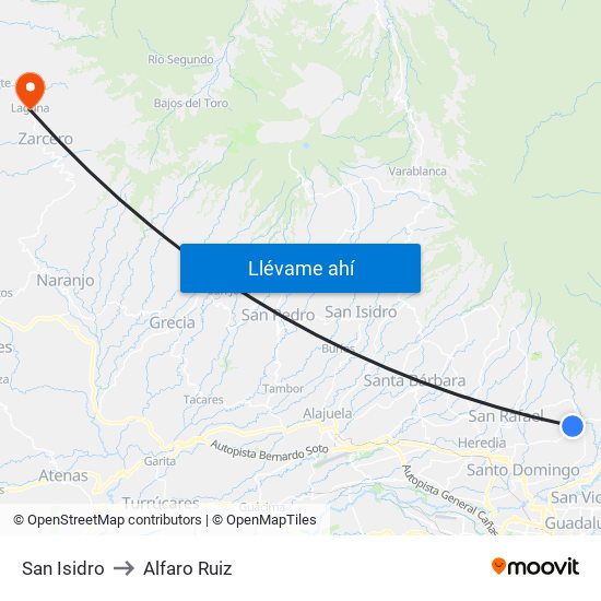 San Isidro to Alfaro Ruiz map
