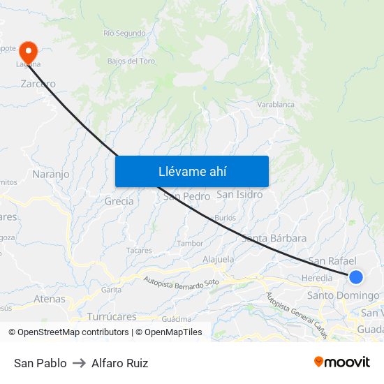 San Pablo to Alfaro Ruiz map