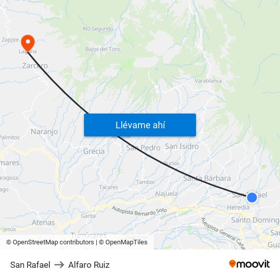 San Rafael to Alfaro Ruiz map