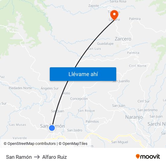 San Ramón to Alfaro Ruiz map