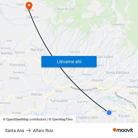 Santa Ana to Alfaro Ruiz map