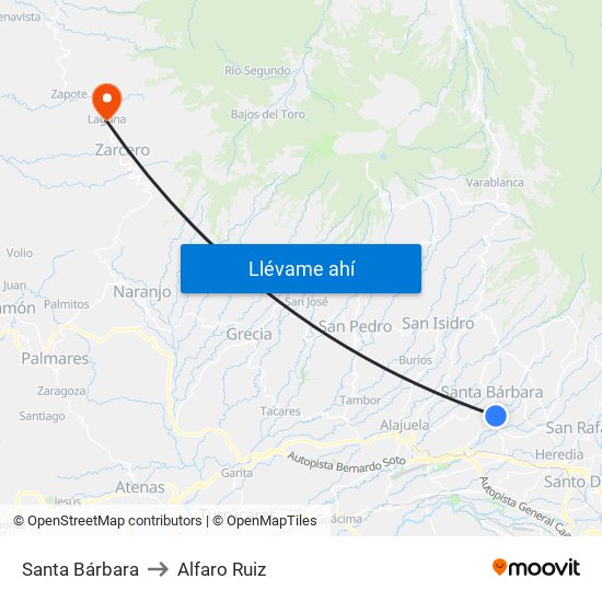 Santa Bárbara to Alfaro Ruiz map