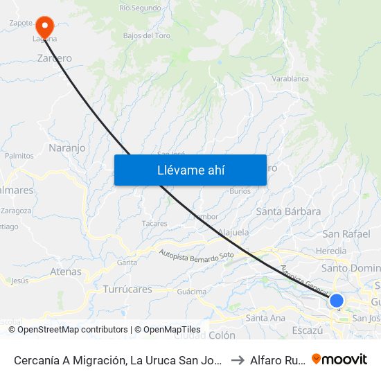 Cercanía A Migración, La Uruca San José to Alfaro Ruiz map